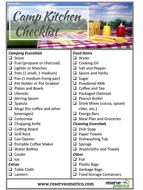 Camp Kitchen Checklist | Family camping trip, Rv camping checklist, Camping glamping