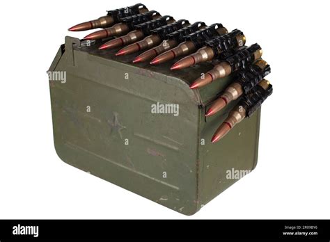 Ammo box with ammunition belt and 12.7mm cartridges for heavy machine ...