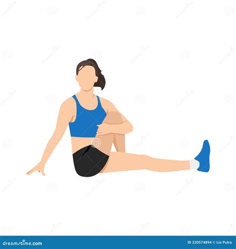 Woman Doing Seated Twist Stretch Exercise. Stock Illustration ...