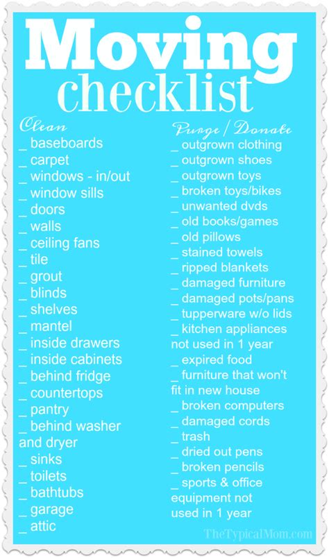 Moving Checklist Printable | room surf.com