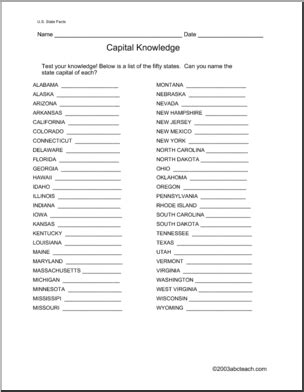 50 States And Capitals Worksheets