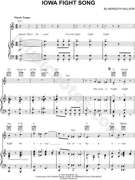 Meredith Willson "Iowa Fight Song" Sheet Music in C Major (transposable ...