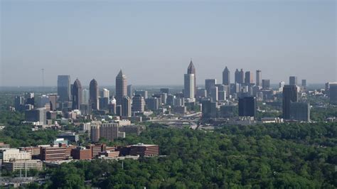 5K stock footage aerial video of the Midtown Atlanta skyline, Buckhead, Georgia Aerial Stock ...