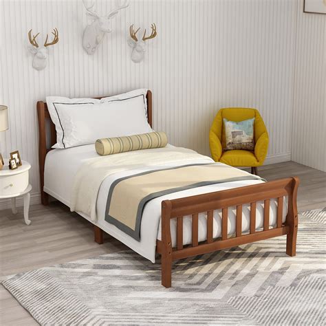 Clearance! Twin Bed Frame No Box Spring Needed, Wood Platform Bed Frame with Headboard ...