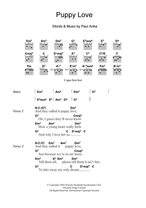 Puppy Love by Donny Osmond Sheet Music for Guitar Chords/Lyrics at Sheet Music Direct