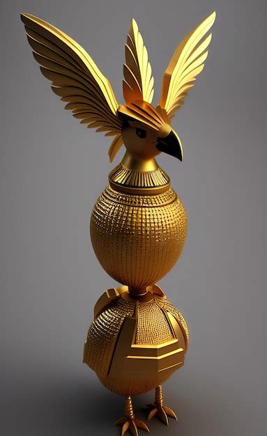 Premium AI Image | A gold bird statue with a gold head and wings.