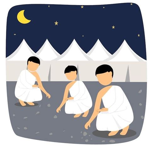 Premium Vector | Hajj pilgrims collecting pebbles at Muzdalifah Ritual ...