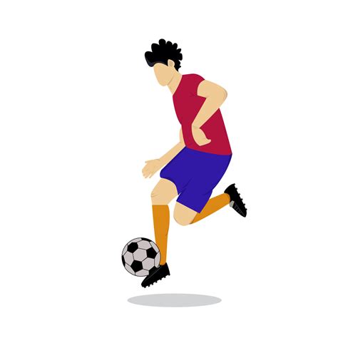 vector illustration of a male soccer player character kicking and controlling the ball with his ...