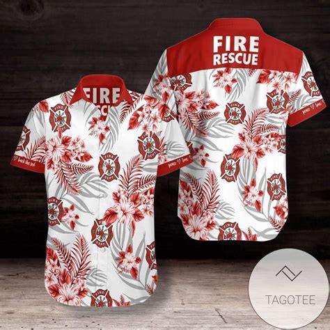 Simple Firefighter Fire Rescue Red Unisex Hawaiian Aloha Shirts