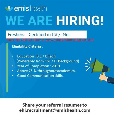 JOB ALERTS HUB: HIRING FRESHERS (B.E / B.Tech) @ Emis Health