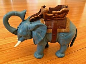 VINTAGE CAST IRON MECHANICAL BANK CIRCUS ELEPHANT COIN METAL PIGGIE ...