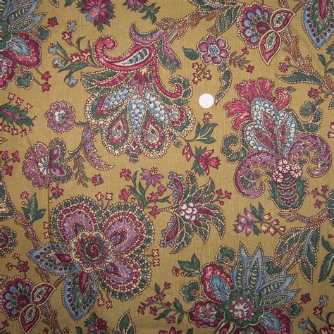 Vintage Floral Paisley Drapery Upholstery Fabric Cotton or Linen Blend Decorator Fabric 54" W ...