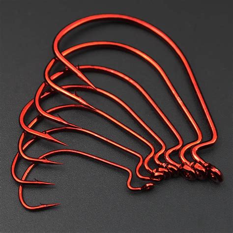 Red Nickel Worm Hooks For Fishing Barbed Carp Fishing Hook New Carbon ...