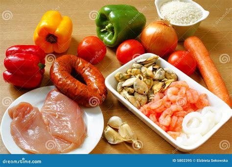 Ingredients for paella stock image. Image of seafood, nutrition - 5802395