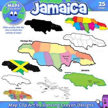 Maps of Jamaica: Clip Art Map Set by Maps of the World | TpT