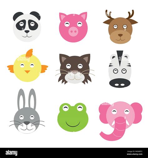 Cute cartoon animals head round shape in flat style Stock Vector Image & Art - Alamy