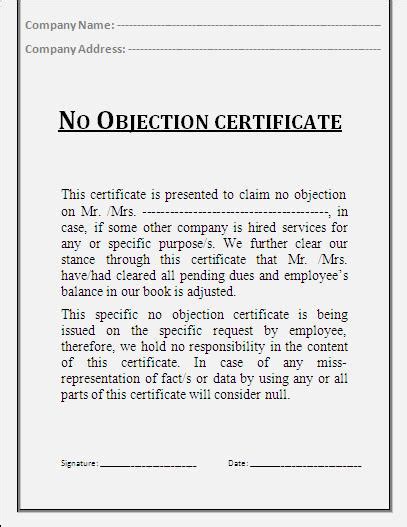 No Objection Certificate Templates | 10+ Free Printable Word & PDF Formats, Samples, Examples ...