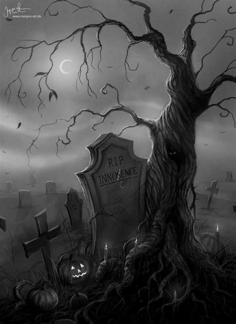 Halloween Graveyard Drawings