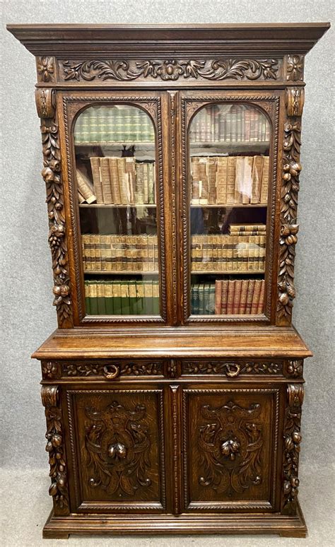 Impressive Antique Carved Oak Bookcase | 703310 | Sellingantiques.co.uk