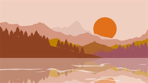 Premium Vector | Boho mountain scenery, aesthetic illustration for desktop background