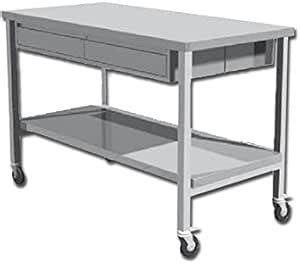 From Stainless Steel Work Table With Two Drawers And Four Wheels Cm. 120X70X95H: Amazon.co.uk ...