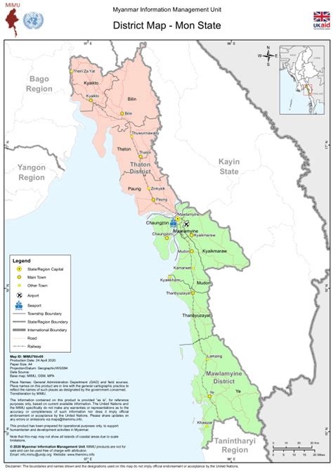 Myanmar: District Map - Mon State (24 April 2020) [EN/MY] - Myanmar ...