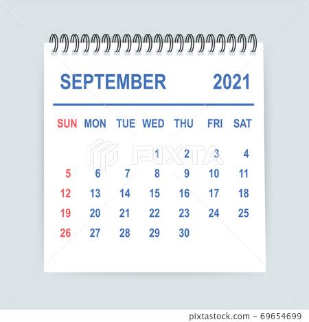 September 2021 Calendar Leaf. Calendar 2021 in... - Stock Illustration [69654699] - PIXTA