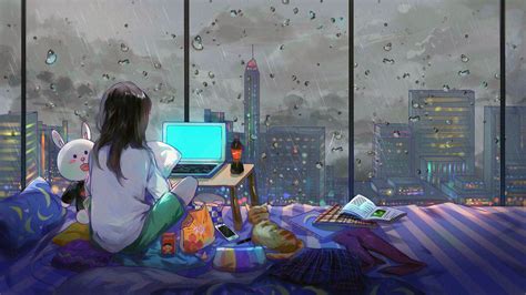 2880x1800 Anime Girl Room City Cat Macbook Pro Retina ,HD 4k Wallpapers ...