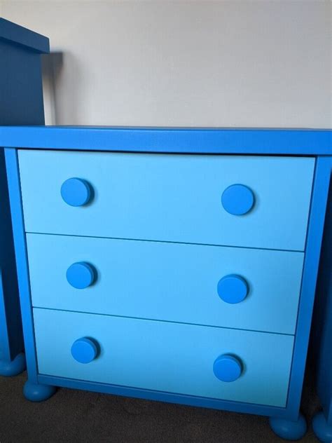 Ikea Kids Bedroom Blue junior wooden chest of drawers with three drawers for boys or girls | in ...