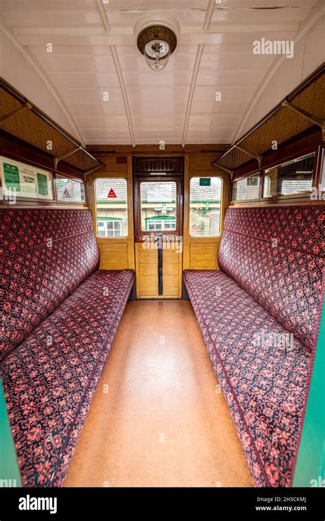 Interior of compartment on traditional railway carriage on the Isle of ...