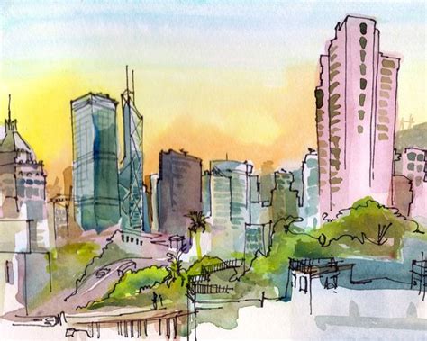 Hong Kong Skyline Drawing at PaintingValley.com | Explore collection of ...