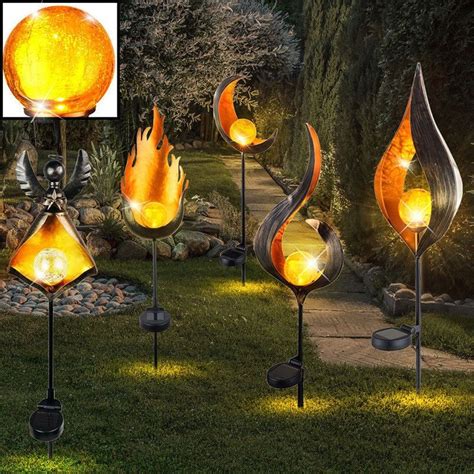 Solar Powered Metal LED Garden Light Outdoor Flame Effect Feature Lawn Ornament | Led garden ...