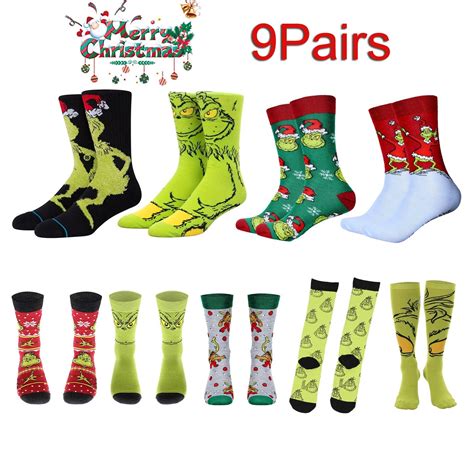 9Pairs The Grinch Funny Print Cotton Socks Men Women Christmas Gift Unisex Socks - Walmart.com