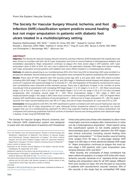 (PDF) The Society for Vascular Surgery Wound, Ischemia, and foot Infection (WIfI) classification ...