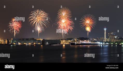 Fireworks celebrating over marina bay in Yokohama City, Japan Stock Photo - Alamy