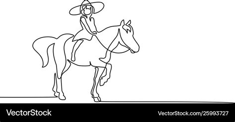 One line drawing small girl riding a horse Vector Image