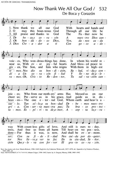 Oramos Cantando = We Pray In Song 532. Now thank we all our God (De boca y corazón) | Hymnary.org