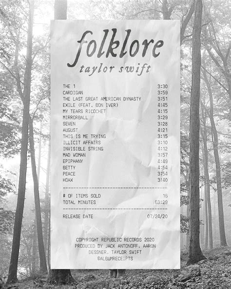 ALBUM RECEIPTS (@albumreceipts) added a photo to their Instagram account: ““Folklore” by ...