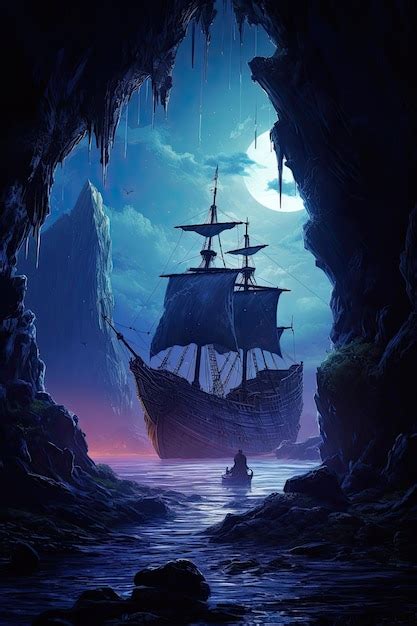 Premium AI Image | ghost pirates ship night scene