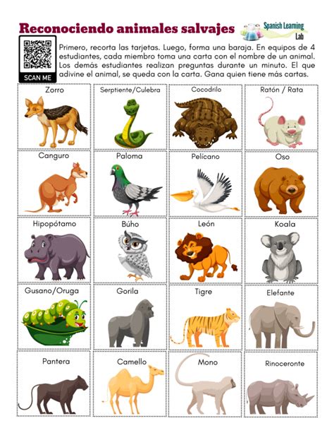 Recognizing Wild Animals in Spanish - PDF Worksheet - Spanish Learning Lab