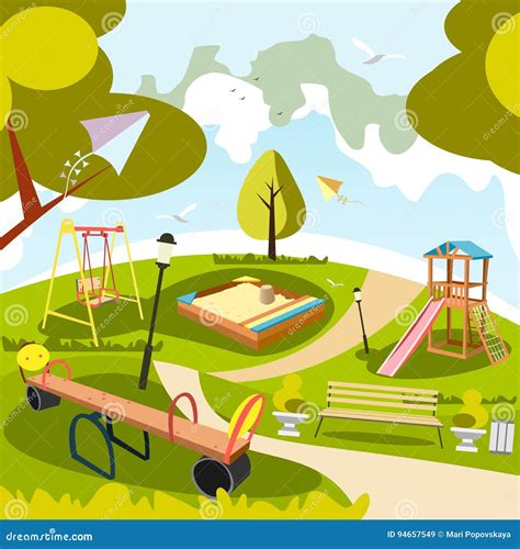 Park and Playground Cartoon Stock Vector - Illustration of game, area: 94657549