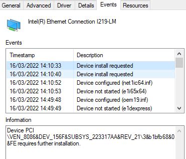 Intel(R) Ethernet Connection I219-LM This device cannot start. (Code 10 ...