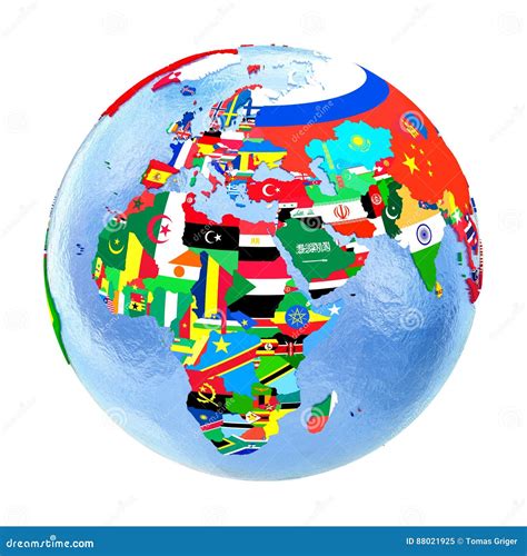 EMEA Region on Political Globe with Flags Isolated on White Stock ...