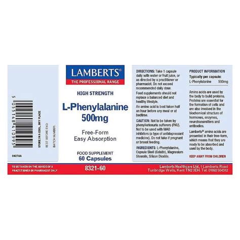 High Strength L-Phenylalanine 500mg in 60caps from Lamberts