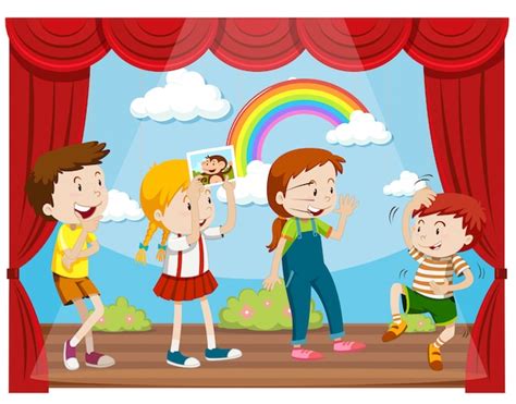 Niños actuando en el escenario. | Vector Gratis