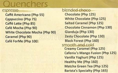 Menu at Cafe Niu, Marikina