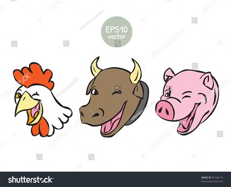 Set Cow Chicken Pig Cartoon Stock Vector Illustration 81168115 : Shutterstock