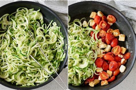 Warm Zucchini Noodle Salad with tomatoes and halloumi - Hey Nutrition Lady