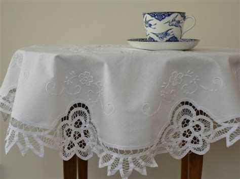 Round Battenburg Lace Tablecloth White Work Embroidery Pure