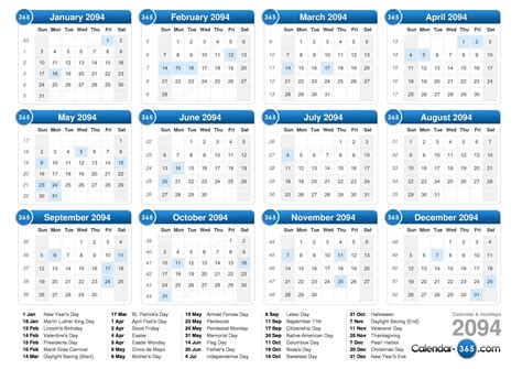 2094 Calendar